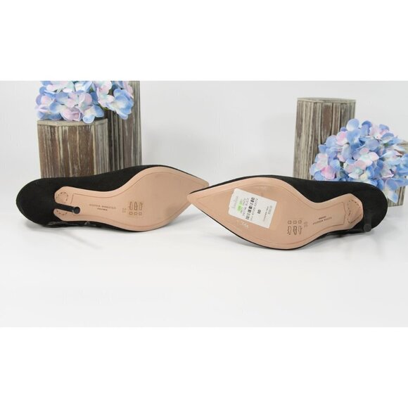 Sophia Webster Black Floral Applique Suede Heels - Picture 7 of 8